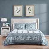 Bebejan Aquamarine Medallion 3 Piece Reversible Quilted Coverlet Set